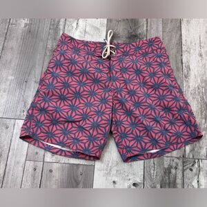 Faherty Board Shorts 30 Red Blue Floral Pockets Drawstring Swim Logo Mens